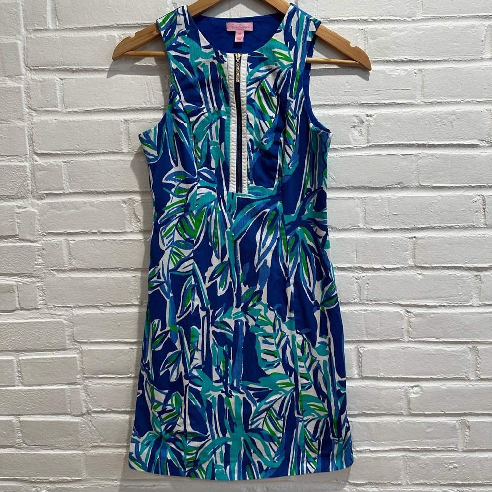 Lily Pulitzer Bright Pink w/Blue Palms Shift Dress Size 4